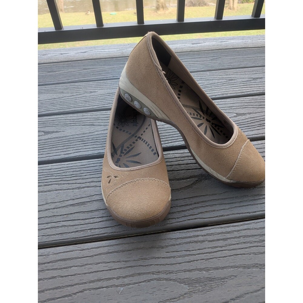 Therafit "Rio" Biege Suede Ballet Flats Womens Size 6 M Comfort Athleisure EUC